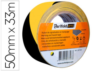 Cinta adhesiva tarifold seguridad para marcaje y señalizacion de suelo 33 mt x 50 mm color negro/amarillo