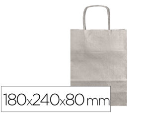 Bolsa papel q-connect kraft plata xs con asa retorcida 180x240x80 mm