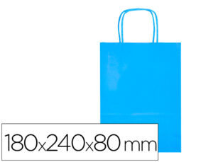 Bolsa papel q-connect celulosa celeste xs con asa retorcida 180x240x80 mm