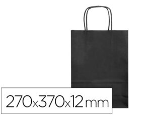 Bolsa papel q-connect celulosa negro m con asa retorcida 270x370x12 mm