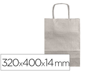 Bolsa papel q-connect kraft plata l con asa retorcida 320x400x14 mm