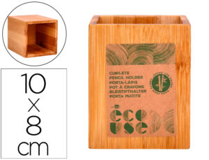 Cubilete portalapices liderpapel bambu 100% natural ecouse cuadrado 80x80x100 mm