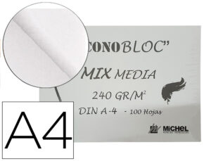 Bloc dibujo multitecnicas michel econobloc mix media din a4 encolado 100 hojas 240 gr 210×297 mm