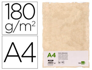 Papel pergamino liderpapel din a4 con bordes 180g/m2 color crema paquete de 50 hojas