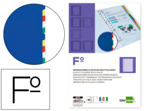 Separador liderpapel plastico juego de 10 separadores folio 16 taladros