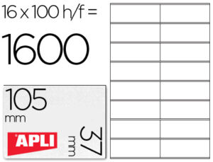 Etiqueta adhesiva apli 1274 tamaño 105×37 mm fotocopiadora laser ink-jet caja con 100 hojas din a4