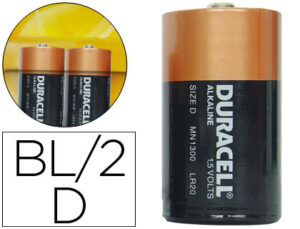 Pila duracell alcalina plus d blister de 2 unidades