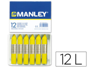 Lapices cera manley unicolor amarillo limon n.2 caja de 12 unidades