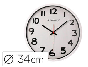 Reloj q-connect de pared plastico oficina redondo 34 cm marco blanco