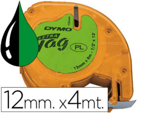 Cinta dymo 12mmx4mt -negro/verde acido para maquina letratag