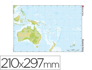 Mapa mudo color din a4 oceania fisico