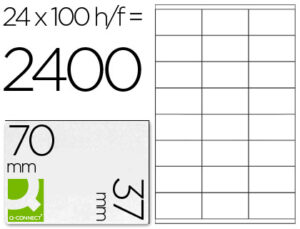 Etiqueta adhesiva q-connect kf10647 tamaño 70×37 mm fotocopiadora laser ink-jet caja con 100 hojas din a4