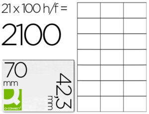 Etiqueta adhesiva q-connect kf10649 -tamaño 70×42,3 mm fotocopiadora laser ink-jet caja con 100 hojas din a4