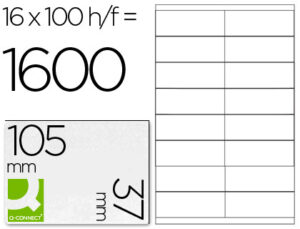 Etiqueta adhesiva q-connect kf10654 tamaño 105×37 mm fotocopiadora laser ink-jet caja con 100 hojas din a4