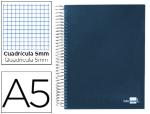 Cuaderno espiral liderpapel a5 micro papercoat tapa forrada 140h 75 gr cuadro5mm 5 bandas 6 taladros azul