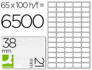 Etiqueta adhesiva q-connect kf01581 tamaño 38,1×21,2mm fotocopiadora laser ink-jet caja con 100 hojas din a4