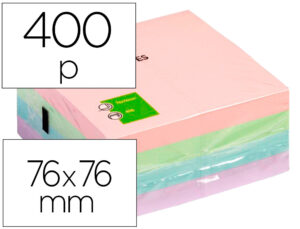 Bloc de notas adhesivas quita y pon q-connect 76×76 mm pastel con 400 hojas