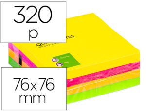 Bloc de notas adhesivas quita y pon q-connect 76×76 mm fluorescente con 320 hojas