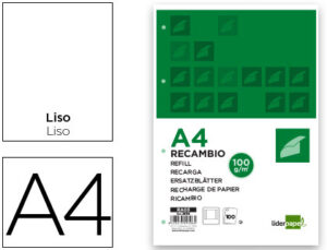 Recambio liderpapel a4 100 hojas 100g/m2 liso con margen 4 taladros