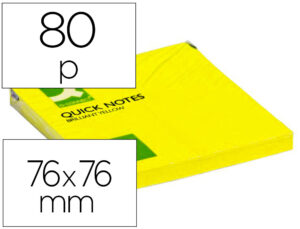 Bloc de notas adhesivas quita y pon q-connect 76×76 mm amarillo neon 80 hojas