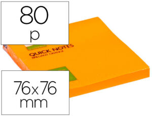 Bloc de notas adhesivas quita y pon q-connect 76×76 mm naranja neon 80 hojas