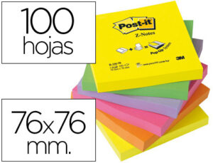 Bloc de notas adhesivas quita y pon post-it 76×76 mm z-notesultra intenso pack de 6 blocs surtido