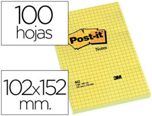 Bloc de notas adhesivas quita y pon post-it 102×152 mm cuadriculado 662