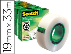 Cinta adhesiva scotch magic invisible 33 mt x 19 mm pack de 6 unidades