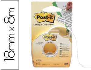 Cinta adhesiva post-it para ocultar y etiquetar 2 lineas 18 mt x 8 mm en portarrollo