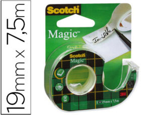 Cinta adhesiva scotch magic invisible 7,5 mt x 19 mm en portarrollo