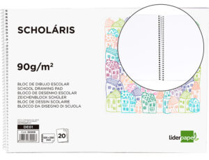 Bloc dibujo liderpapel escolar espiral 230x325mm 20 hojas 90g m2 sin recuadro