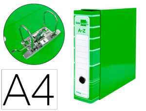 Archivador de palanca liderpapel a4 filing system forrado sin rado lomo 80mm verde con caja y compresor metalico