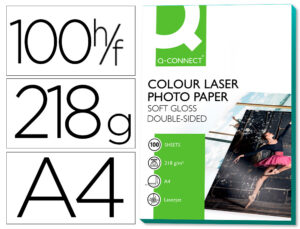 Papel q-connect foto glossy din a4 para fotocopiadoras e impresoras laser paquete de 100 hojas de 218 gr