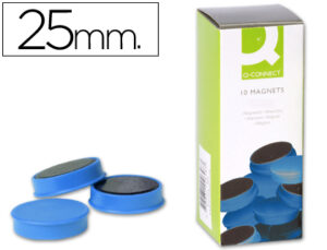 Iman para sujecion q-connect ideal para pizarras magneticas25 mm azul caja de 10 unidades