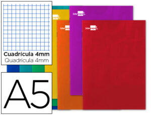 Libreta liderpapel smart a5 80 hojas 60g/m2 cuadro 4mm con margen colores surtidos tapa blanda