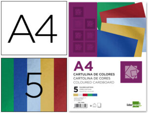 Cartulina liderpapel a4 235 g/m2 metalizada 5 colores surtidos paquete de 50 hojas