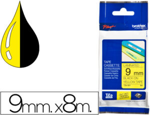 Cinta brother tze621 amarillo-negro 9mm longitud 8 mt