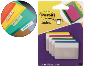 Banderitas separadoras rigidas dispensador 4 colores post-it index 686f-1 grandes 24 banderitas