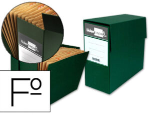 Caja transferencia liderpapel con fuelle folio color verde