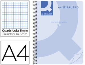 Cuaderno espiral q connect a4 micro tapa plastico 80h 70g cuadro 5mm sin bandas 4 taladros azul