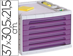 Fichero cajones de sobremesa q-connect 305x370x215 mm bandeja organizadora superior 6 cajones violeta translucido