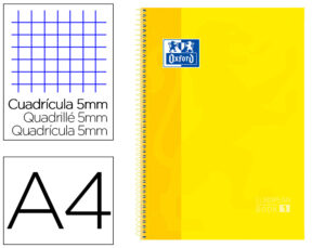 Bloc espiral oxford tapa extradura microperforado din a4 80 hojas cuadros 5mm color amarillo