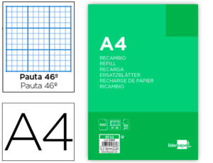 Recambio liderpapel a4 100 hojas 60g/m2 rayado nº 46 4 taladros