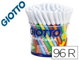 Rotulador giotto turbo color bote de 96 unidades 12 colorespor 8 unidades de cada color lavables con punta bloqueada