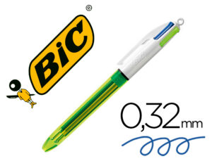 Boligrafo bic cuatro colores azul / negro / rojo / amarillo fluor punta media 1 mm