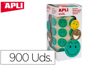 Gomets apli autoadhesivo smile verde cara feliz rollo de 900 unidades