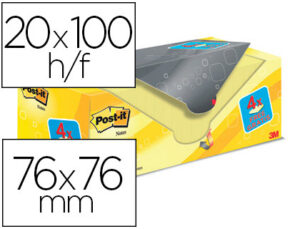 Bloc de notas adhesivas quita y pon post-it amarillo canario 76×76 mm pack promocional 16+4 gratis