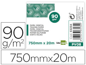 Papel dibujo liderpapel 750mmx20m 90g/m2 vegetal rollo