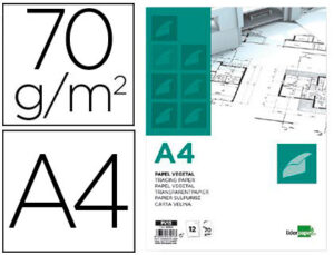 Papel dibujo liderpapel a4 210x297mm 70g/m2 vegetal sobre de 12 hojas