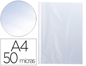 Funda multitaladro q-connect din a4 50 mc cristal caja de 100 unidades